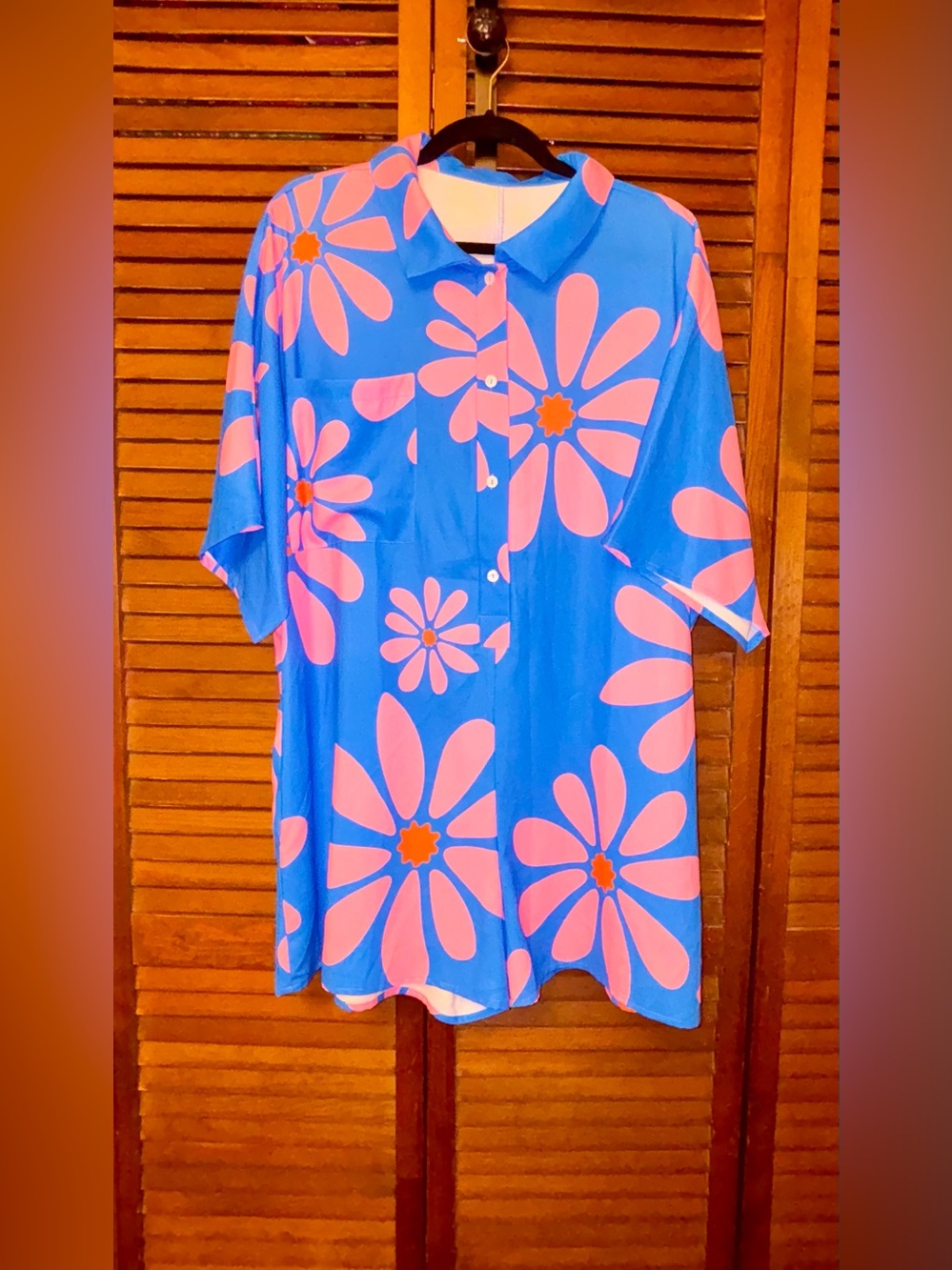 NEW Blue “Flower Power” Romper/Shorts with Pink Daisies - Picture 3 of 16